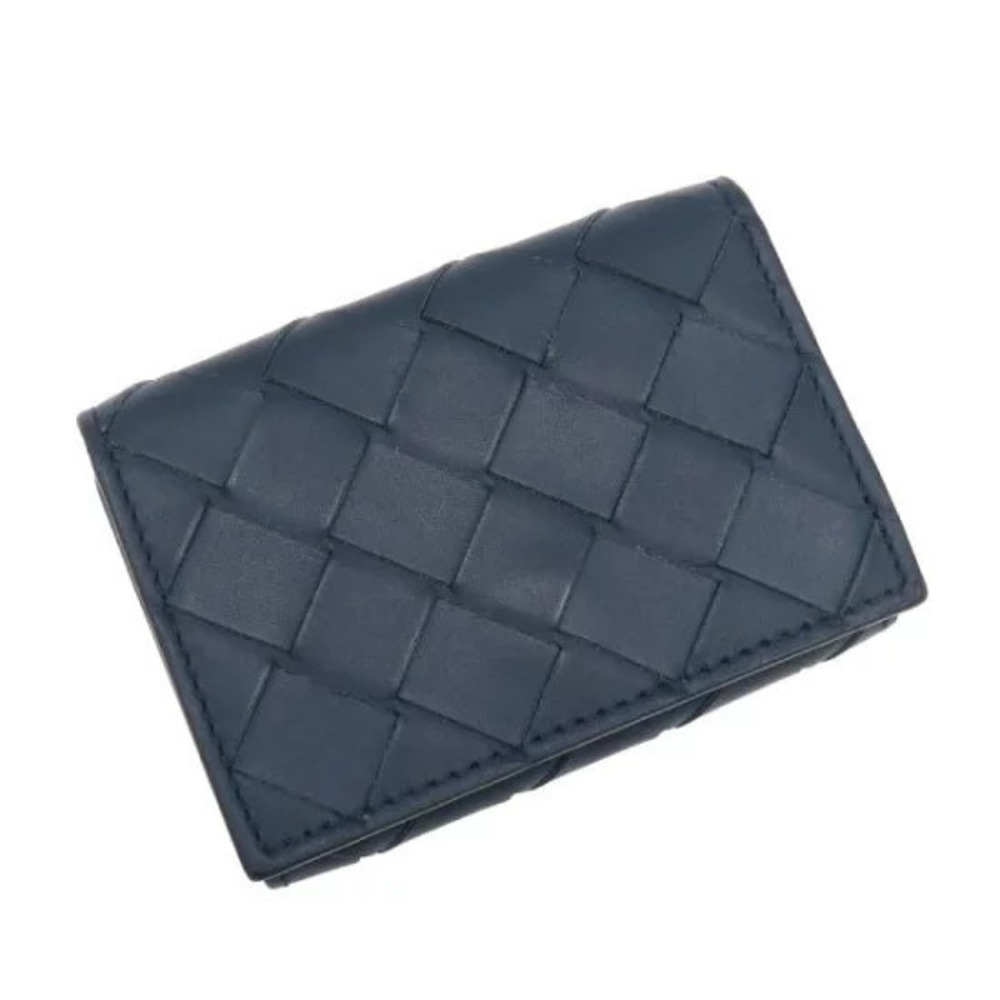 Bottega Veneta Intrecciato Tri fold Wallet Navy Blue